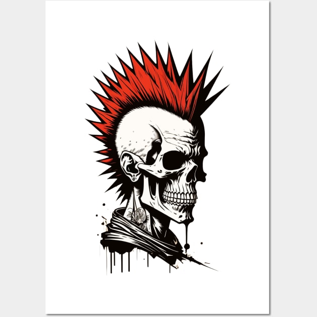 Red mohawk skull punkrocker Wall Art by DeathAnarchy